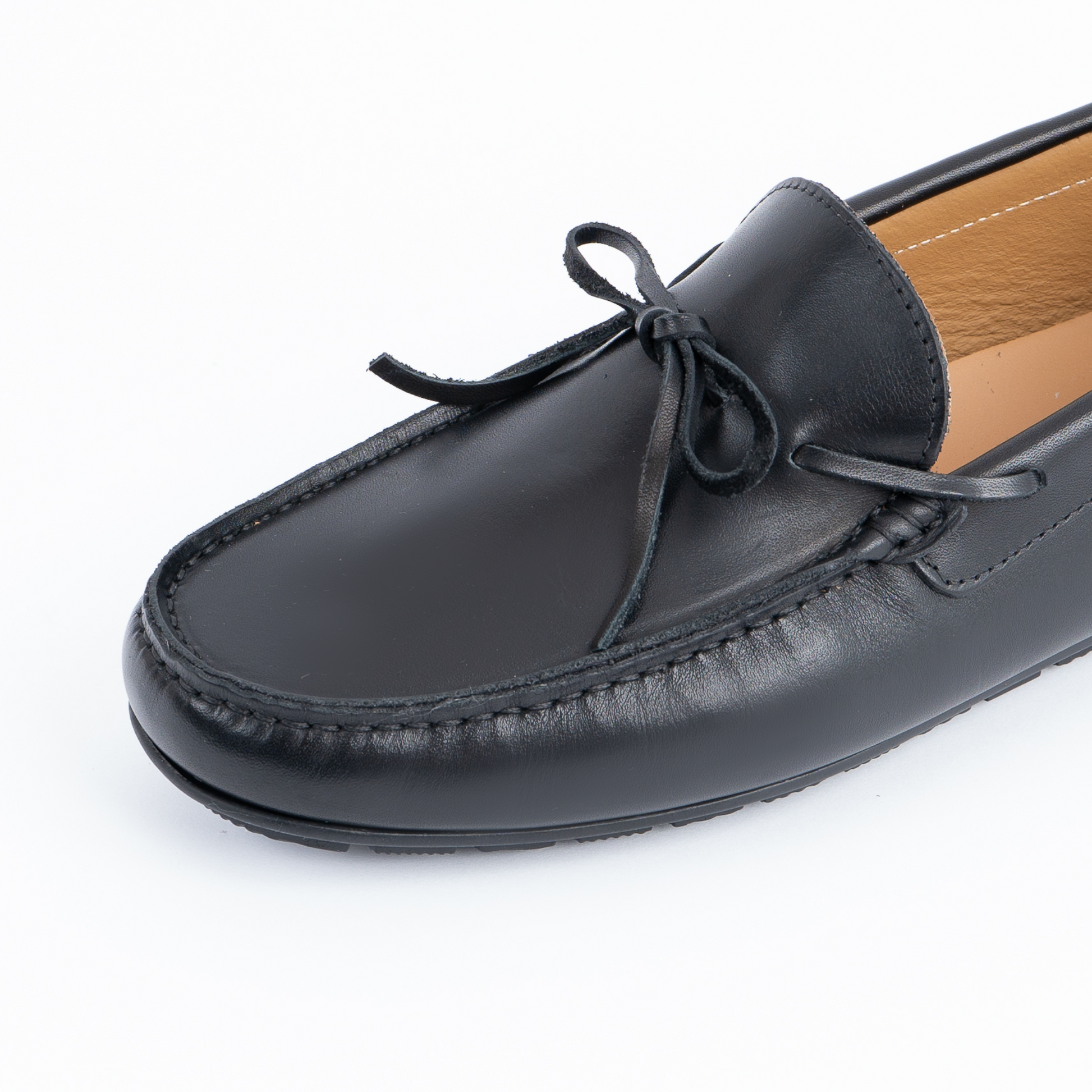 Mocassino de croisière en cuir avec lacets semelle en caoutchouc